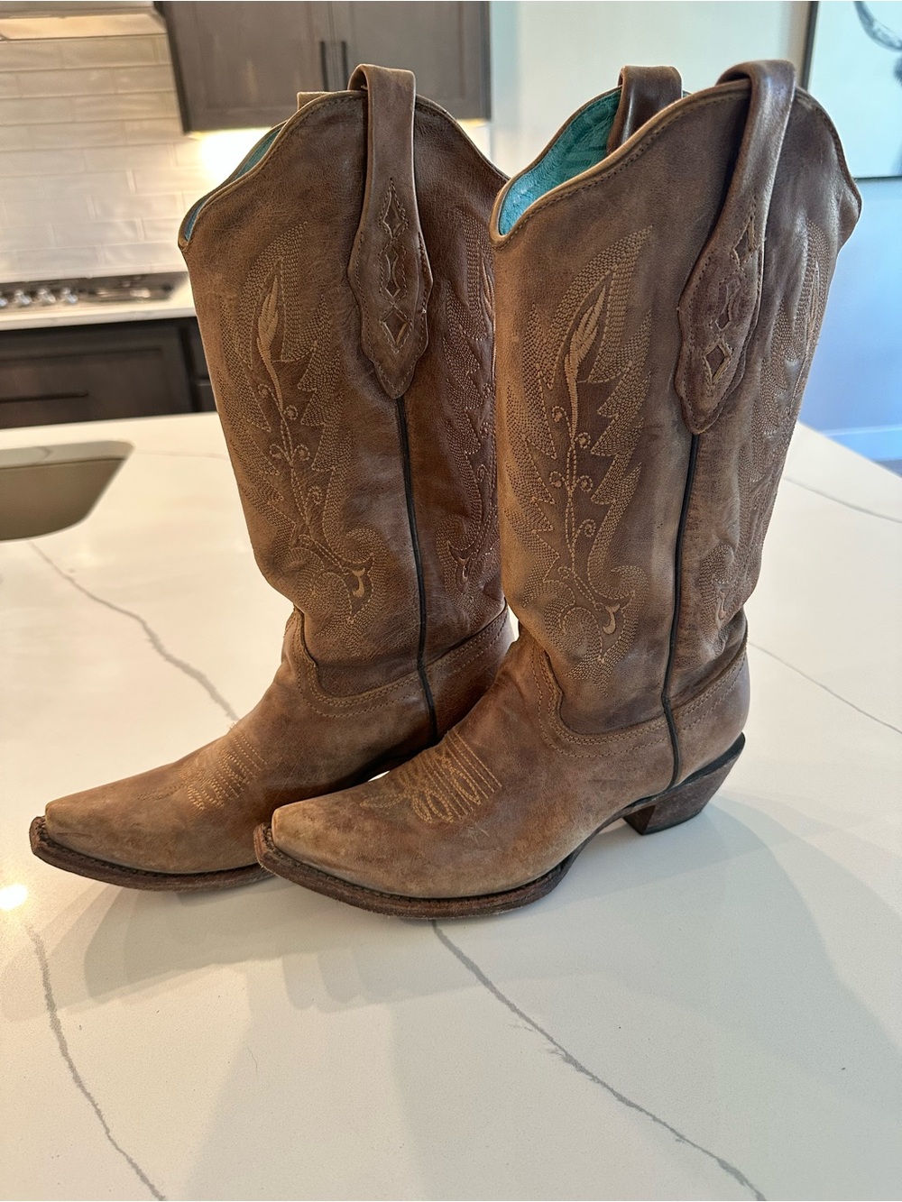 Corral A3572 C1928 Western Cowboy Boots Size 7 Tan Tobacco Floral Embroidery